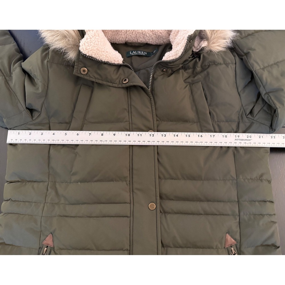 Ralph Lauren Down Parka Womens L Olive Green Hooded Full-Zip Winter Coat Jacket - Picture 11 of 16